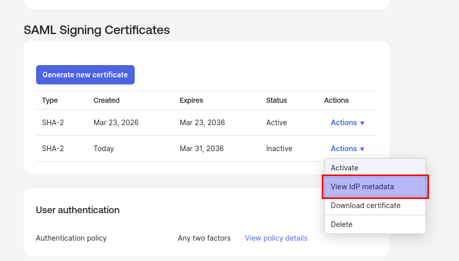 Okta view metadata XML