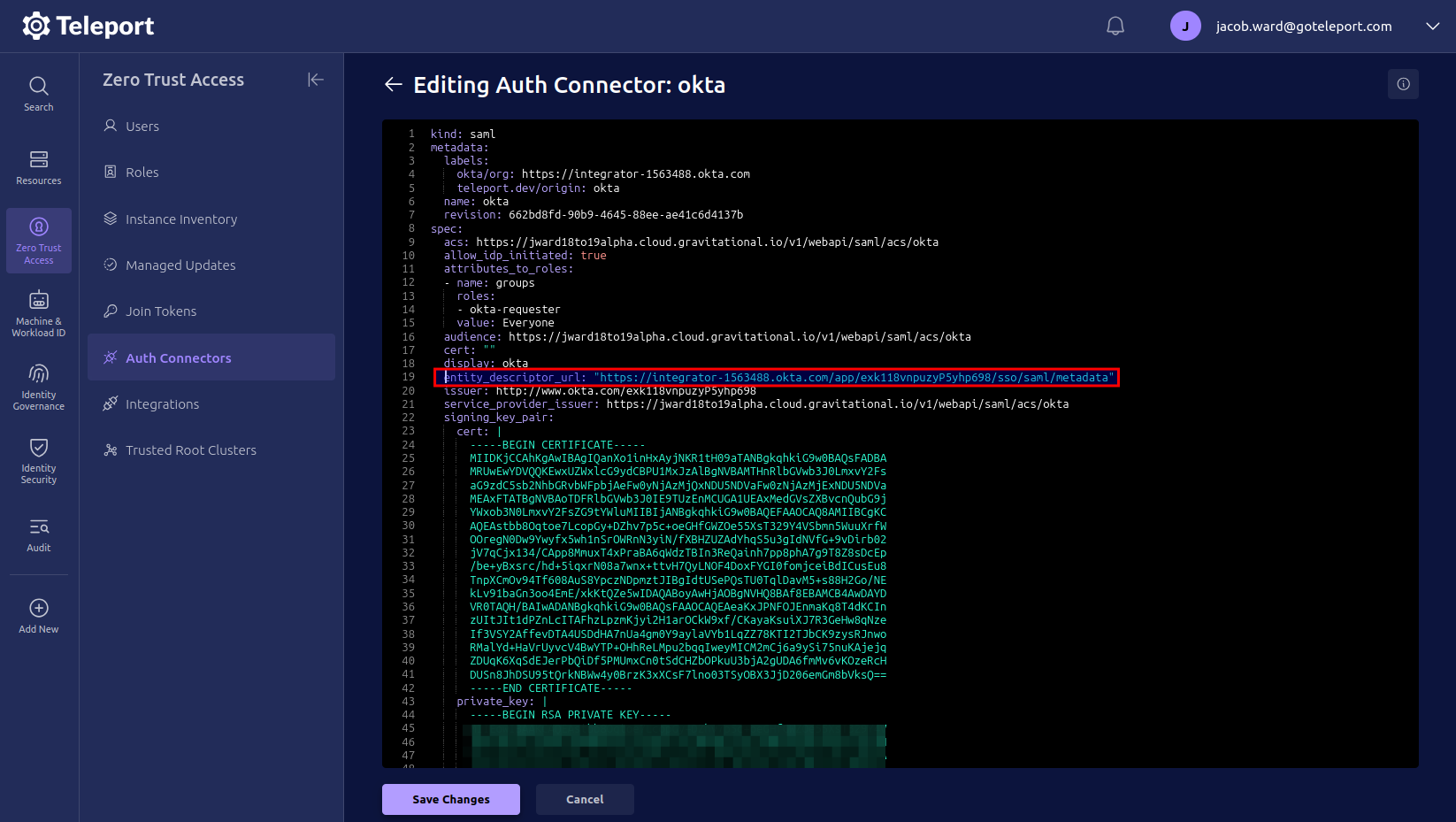 SAML connector editor with updated fields